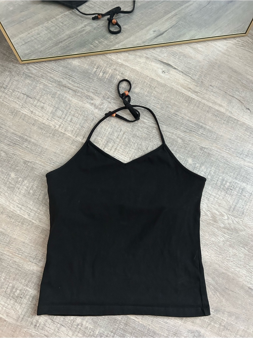 Vintage Y2K Old Navy Beaded Halter Top Black Large 90s Built In Shelf Bra Tank L